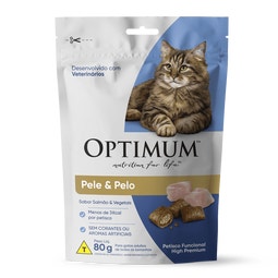 Petisco OPTIMUM™  Pele e Pelo para Gatos Adultos Sabor Salmão e Vegetais 80g image