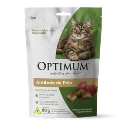 Petisco OPTIMUM™  Anti Bola de Pelo para Gatos Adultos Sabor Carne e Linhaça 80g image