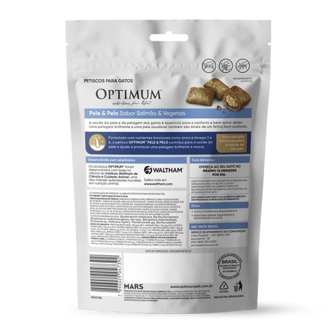 Petisco OPTIMUM™  Pele e Pelo para Gatos Adultos Sabor Salmão e Vegetais 80g image 1
