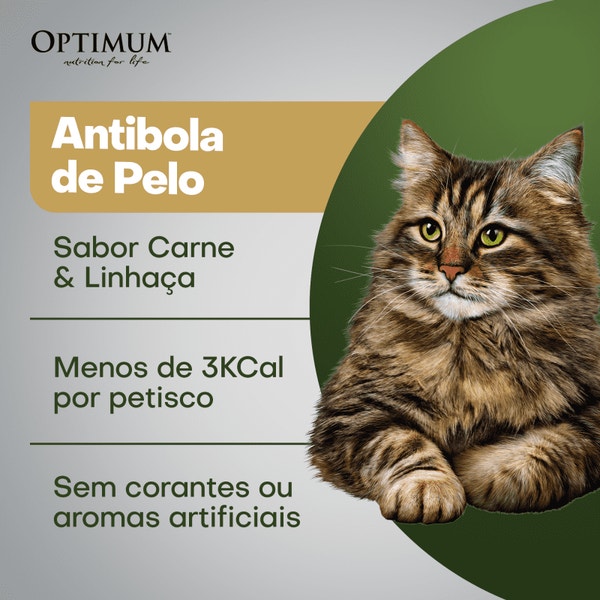 Petisco OPTIMUM™  Anti Bola de Pelo para Gatos Adultos Sabor Carne e Linhaça 80g image 3