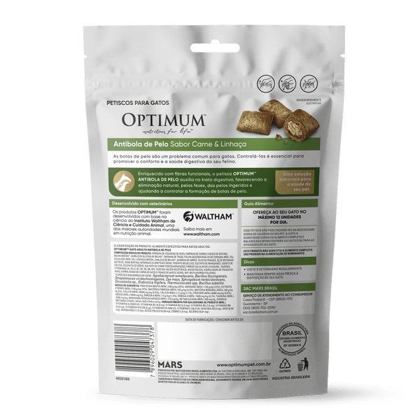 Petisco OPTIMUM™  Anti Bola de Pelo para Gatos Adultos Sabor Carne e Linhaça 80g image 2