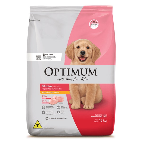 Ração OPTIMUM™ para Cães Filhotes Raças Médias e Grandes Sabor Frango e Arroz image 1