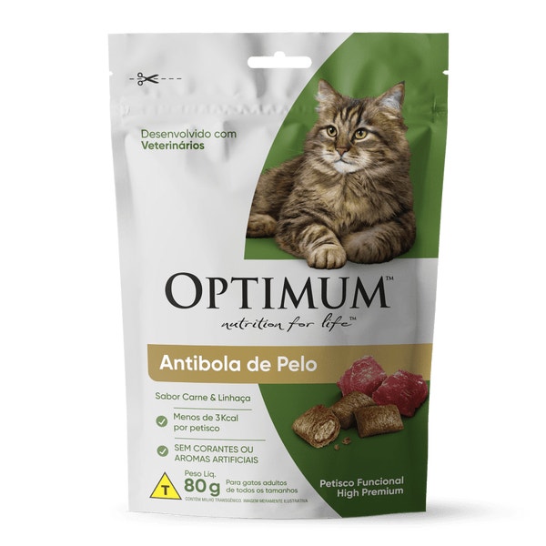 Petisco OPTIMUM™  Anti Bola de Pelo para Gatos Adultos Sabor Carne e Linhaça 80g image 1
