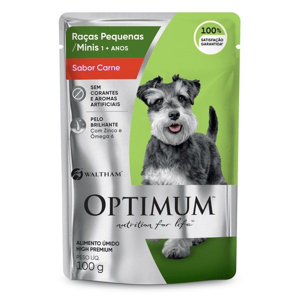 Ração Úmida OPTIMUM™ Sachê para Cães Adultos Raças Pequenas e Minis Sabor Carne 100g image 1