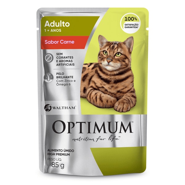 Ração Úmida OPTIMUM™ Sachê para Gatos Adultos Sabor Carne 85g image 1