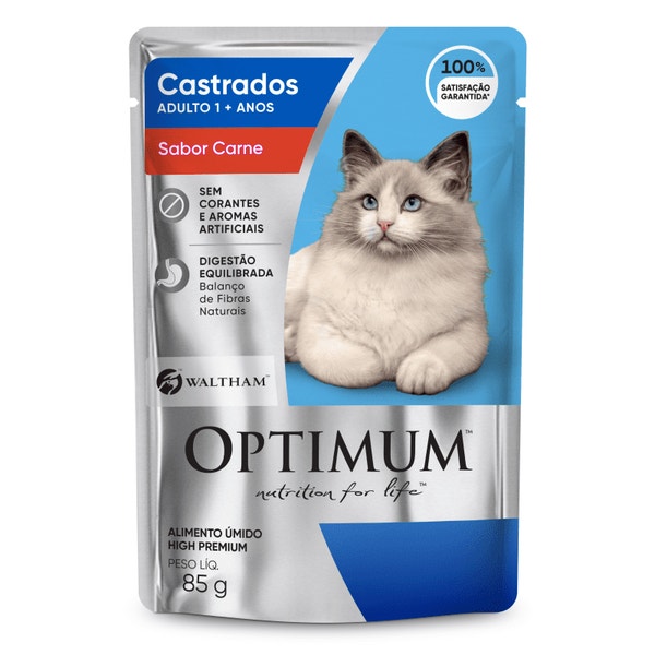 Ração Úmida OPTIMUM™ Sachê para Gatos Adultos Castrados Sabor Carne 85g image 1